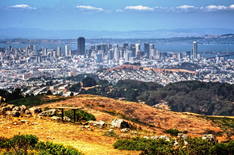 San Bruno Mountain with San Francisco in the background. Courtesy of the County of San Mateo Parks Department.