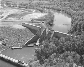 Tellico Dam under construction. Courtesy of the Tennessee Valley Authority.